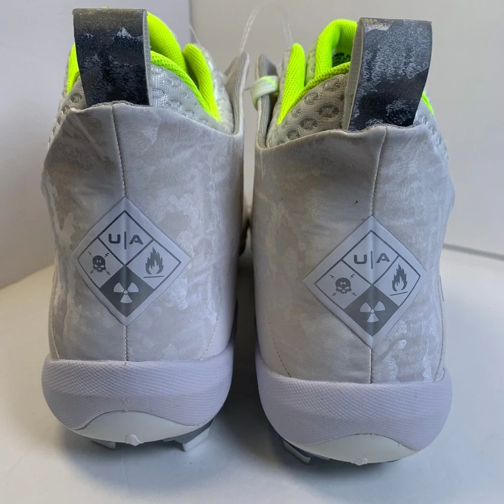 Under Armour Spotlight 4 MC 3027306-100 White Neon Chartreuse Cleats 11.5